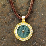 AQUAMARINE DIAMONDS LEATHER GOLD NECKLACE