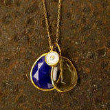GREEN AMETHYST LAPIS GOLD NECKLACE