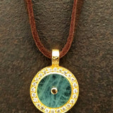 AQUAMARINE DIAMONDS LEATHER GOLD NECKLACE