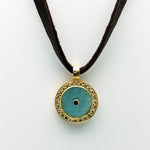 AQUAMARINE DIAMONDS LEATHER SUN GOLD NECKLACE SONIA TONKIN