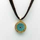 AQUAMARINE DIAMONDS LEATHER SUN GOLD NECKLACE SONIA TONKIN