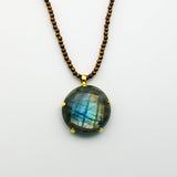 LABRADORITE PYRITE BEADED GOLD NECKLACE