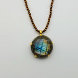 LABRADORITE PYRITE BEADED GOLD NECKLACE