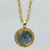 PAVE DIAMONDS MOONSTONE SIGNATURE GOLD NECKLACE