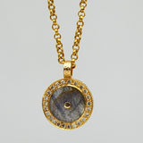 PAVE DIAMONDS MOONSTONE SIGNATURE GOLD NECKLACE