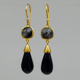 RUTILATED QUARTZ BLACK SPINEL EARRINGS