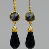 RUTILATED QUARTZ BLACK SPINEL EARRINGS