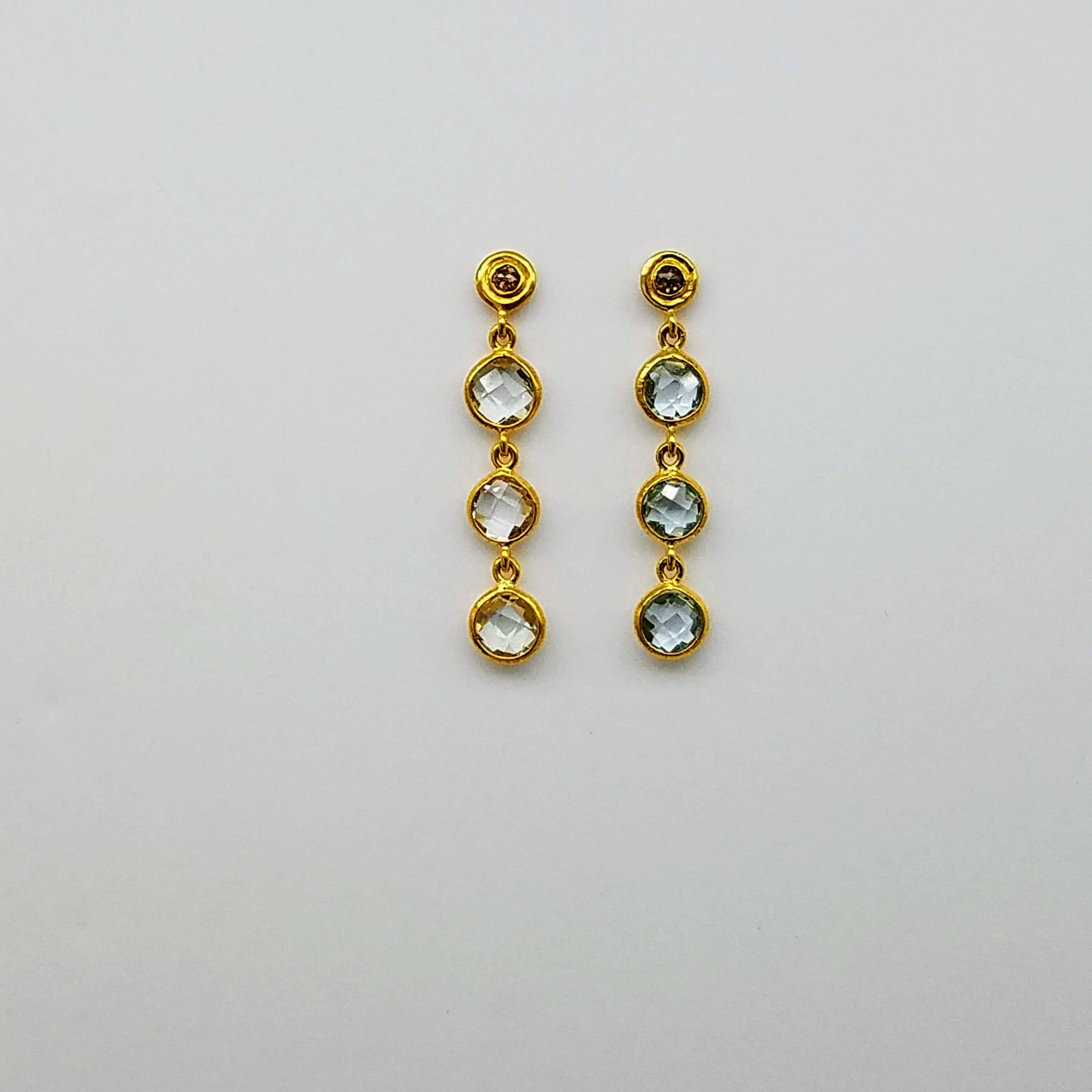 AQUAMARINE DIAMONDS GOLD EARRINGS