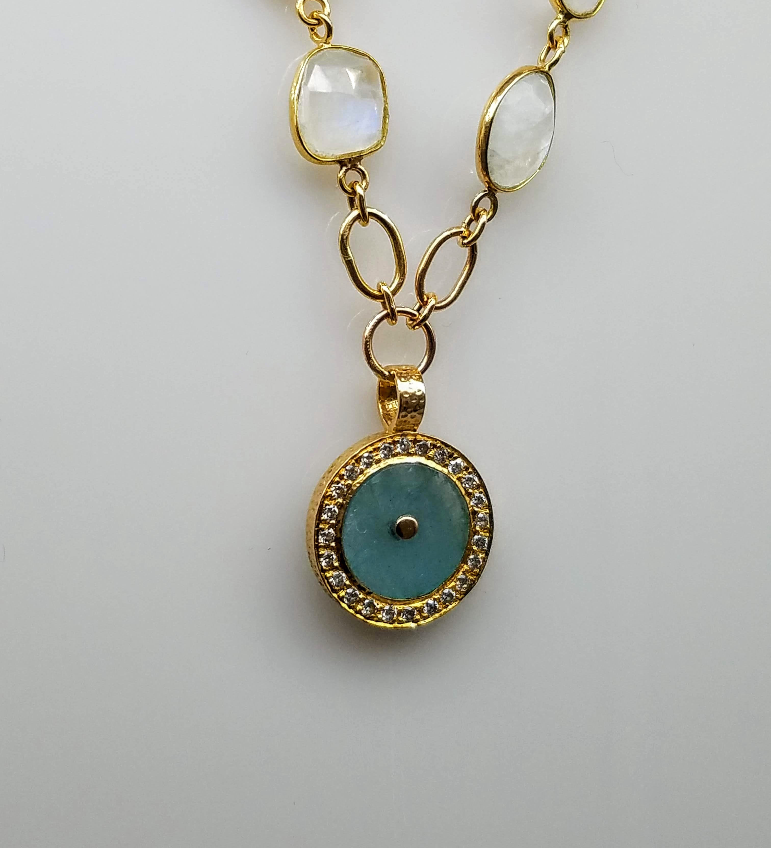 AQUAMARINE SUN DIAMONDS MOONSTONE GOLD NECKLACE SONIA TONKIN