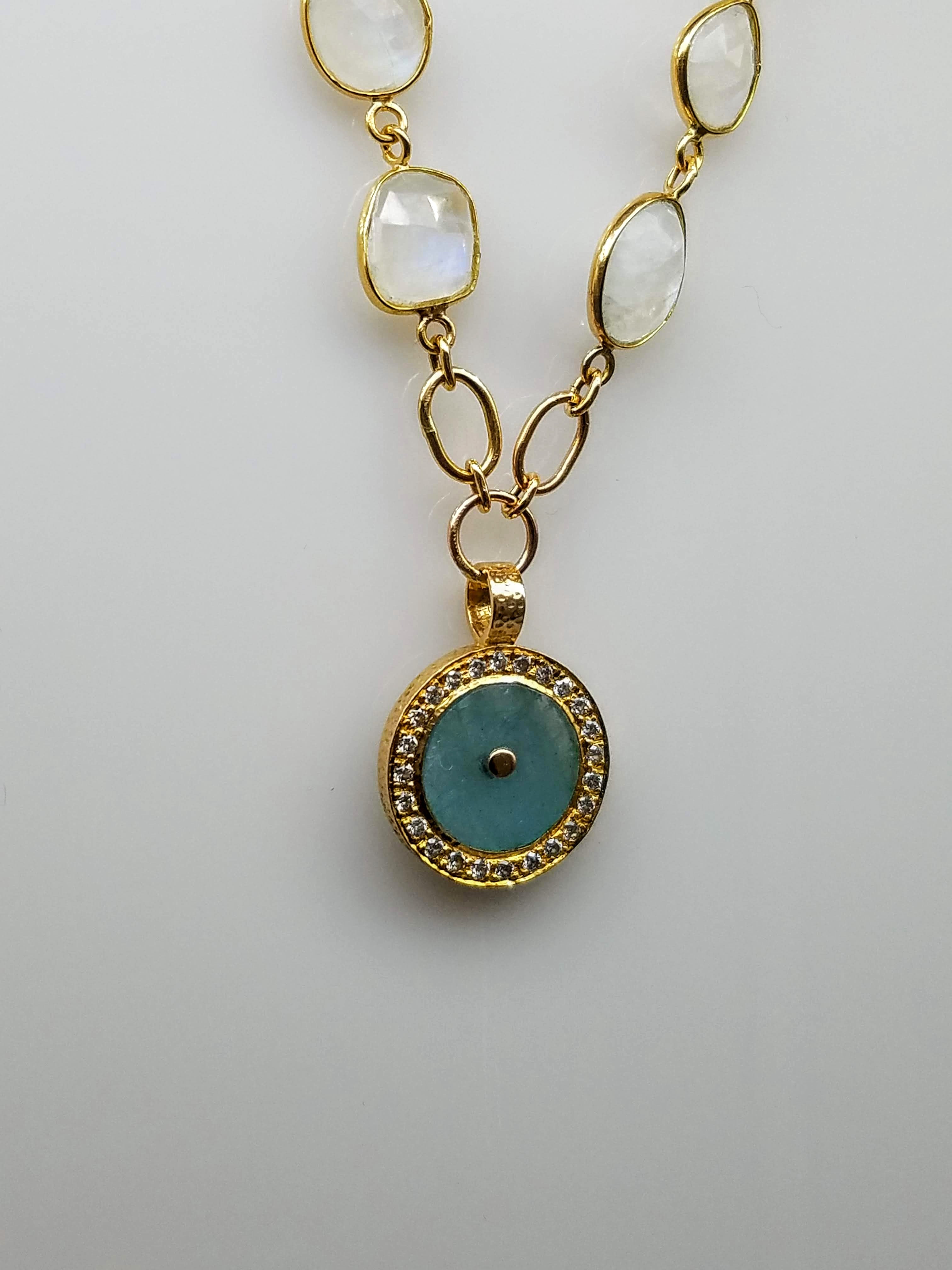 AQUAMARINE SUN DIAMONDS MOONSTONE GOLD NECKLACE SONIA TONKIN