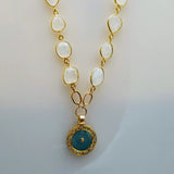AQUAMARINE DIAMONDS MOONSTONE GOLD NECKLACE