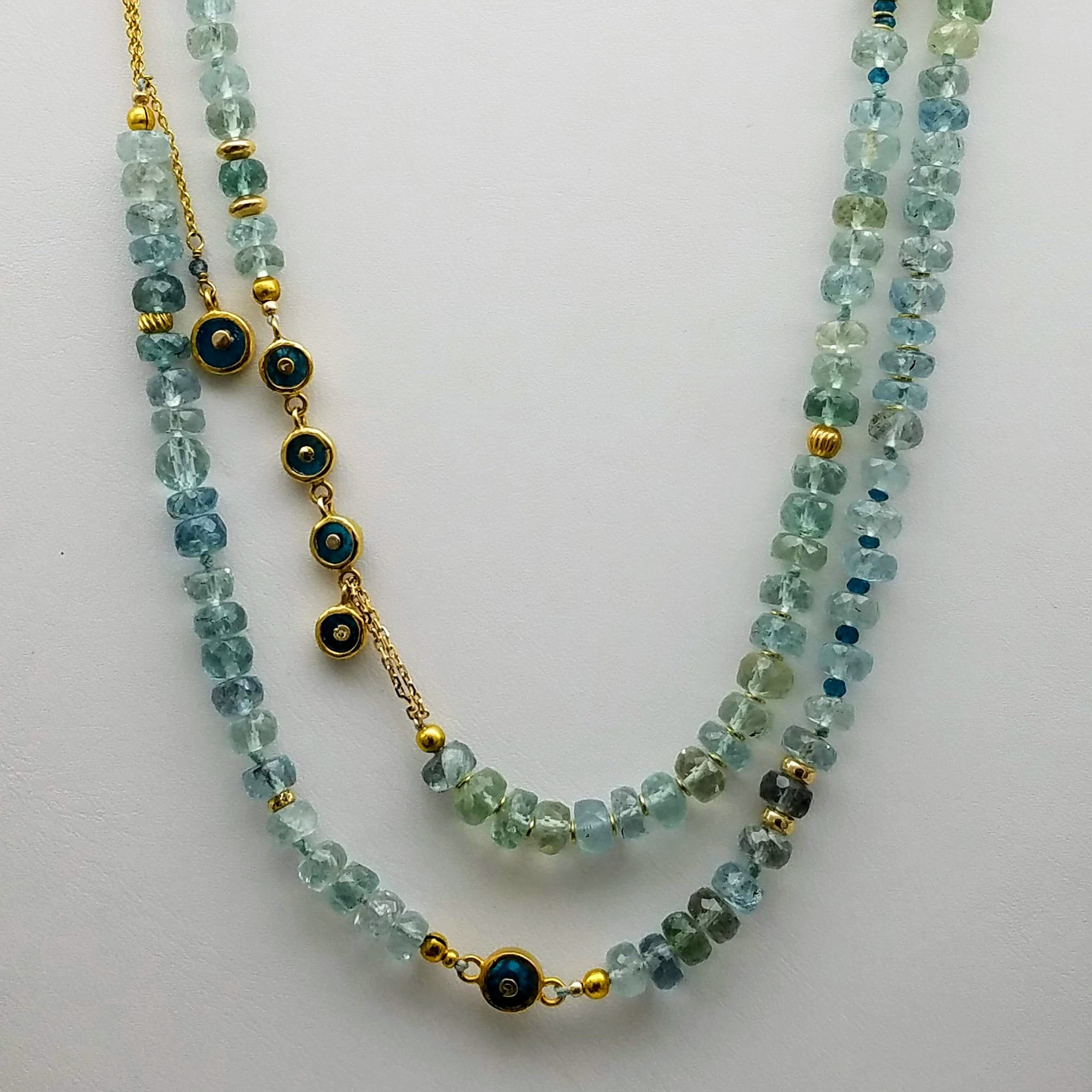 LONG AQUAMARINE BEADED GOLD NECKLACE SONIA TONKIN
