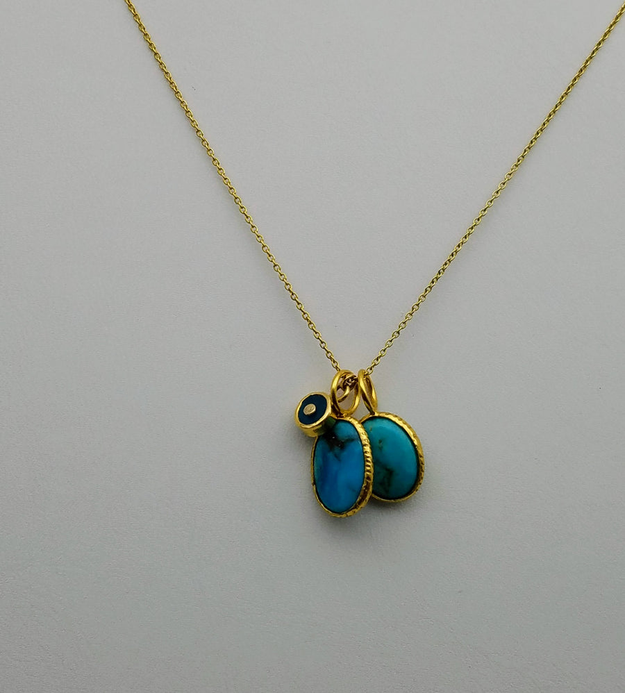 TURQUOISE APATITE CHARMS GOLD NECKLACE