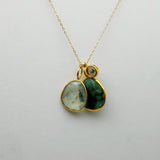 EMERALD GREEN AMETHYST CHARMS GOLD NECKLACE