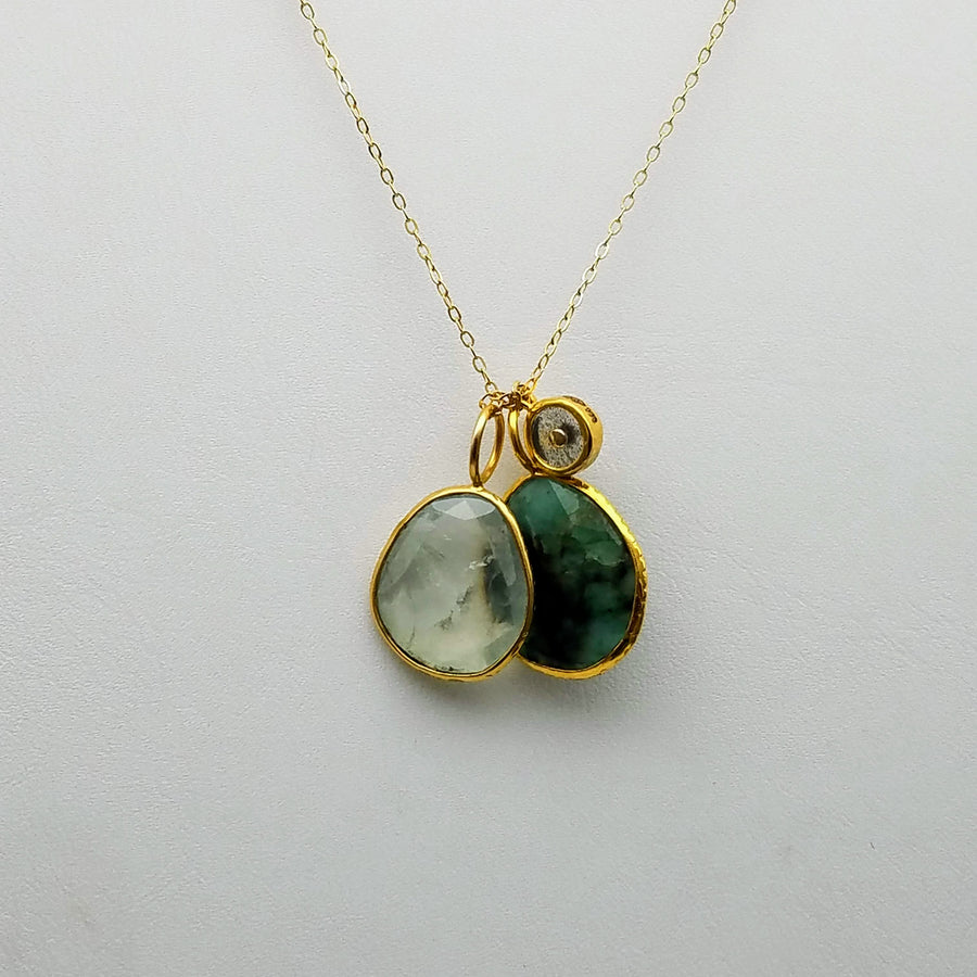EMERALD GREEN AMETHYST CHARMS GOLD NECKLACE