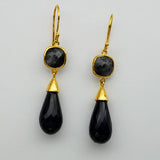 RUTILATED QUARTZ BLACK SPINEL EARRINGS