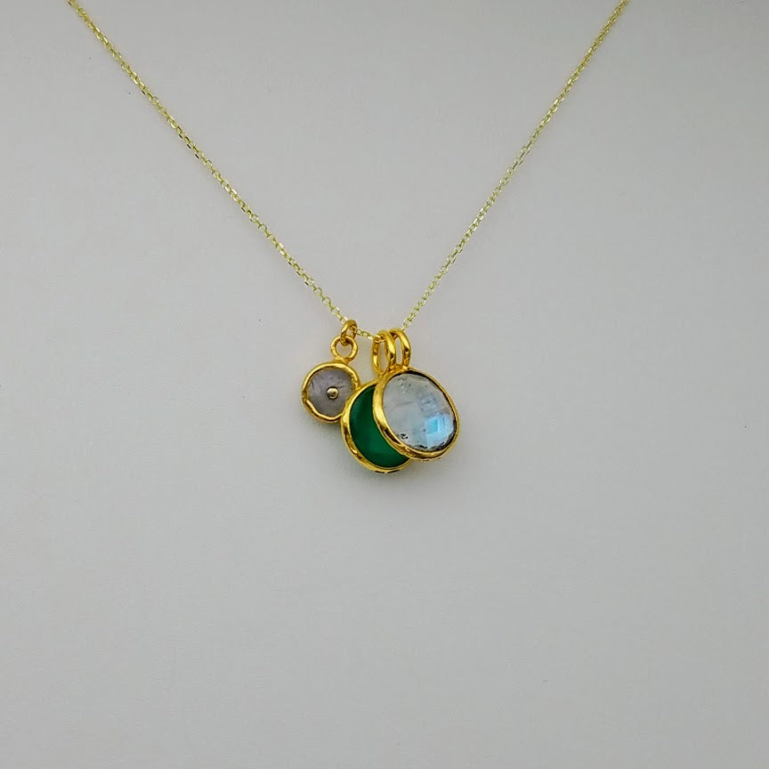GREEN ONYX MOONSTONE GOLD NECKLACE