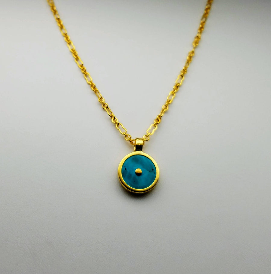 TURQUOISE GOLD SUN SYMBOL NECKLACE