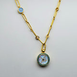 MOONSTONE DIAMONDS SAPPHIRES TURQUOISE SUN SYMBOL GOLD NECKLACE SONIA TONKIN