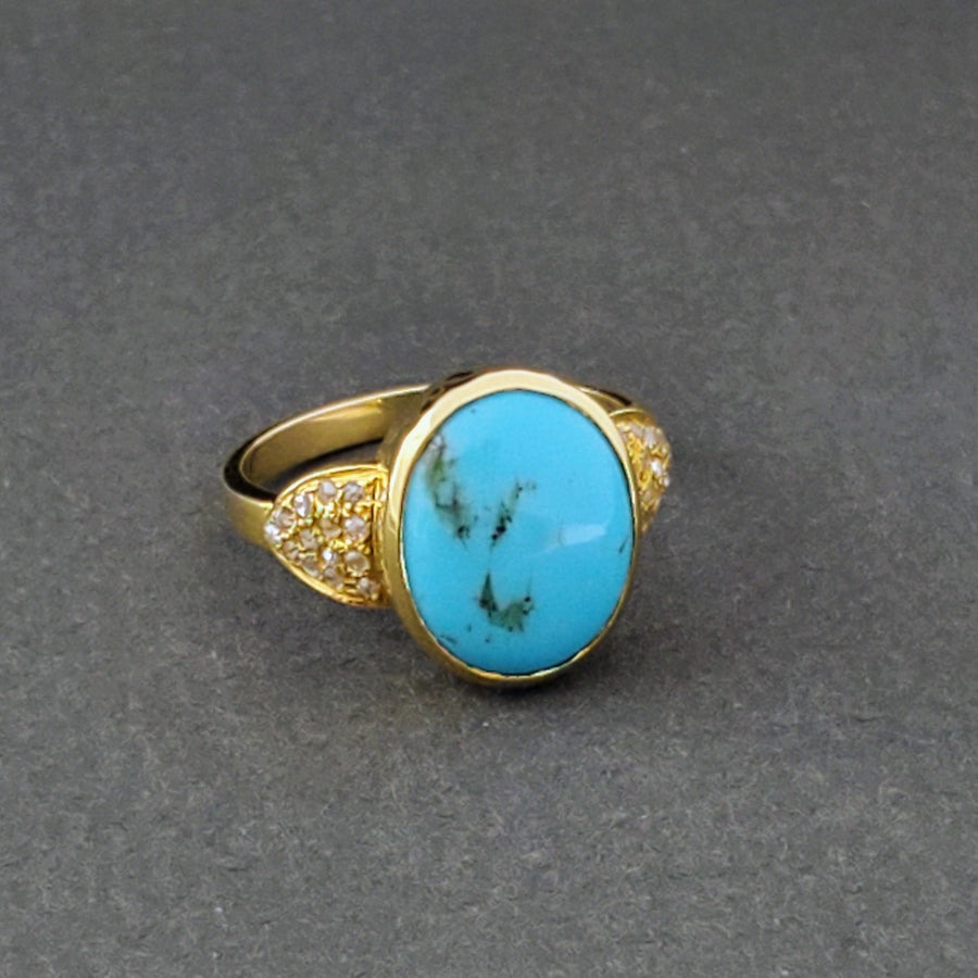 PAVE DIAMONDS TURQUOISE 14KT GOLD RING