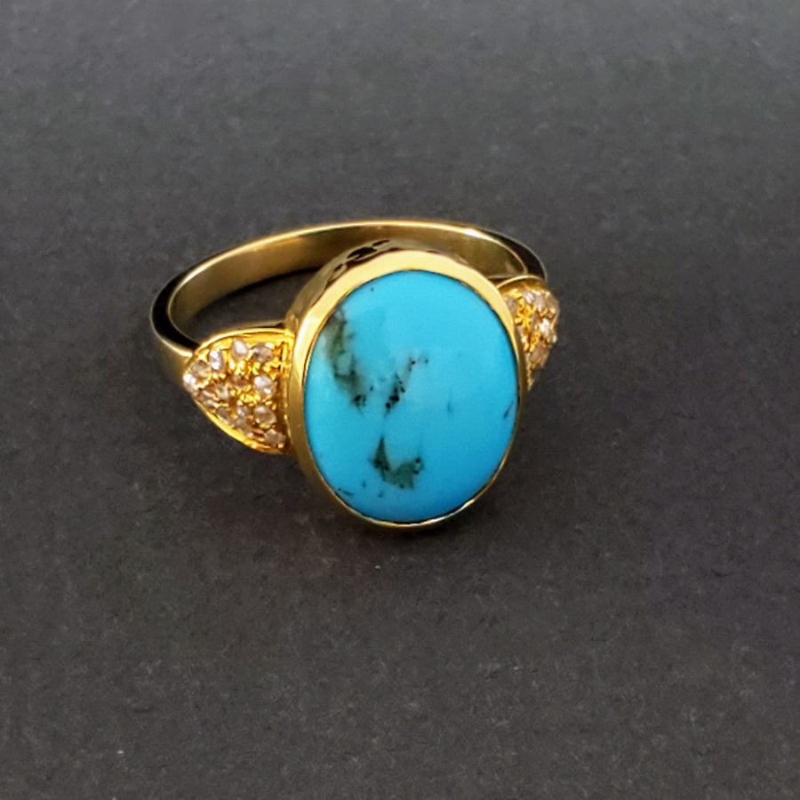 PAVE DIAMONDS TURQUOISE 14KT GOLD RING