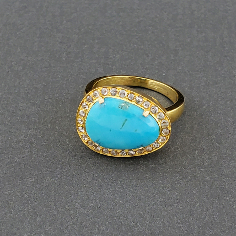 TURQUOISE DIAMONDS 14KT GOLD RING
