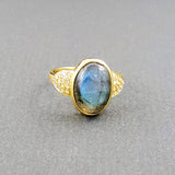 PAVE DIAMONDS LABRADORITE GOLD RING