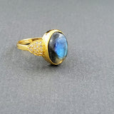 PAVE DIAMONDS LABRADORITE GOLD RING