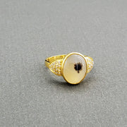 Agate Dendrite Diamond gold ring