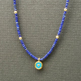 BEADED CHOKER LAPIS GOLD NECKLACE