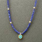 BEADED CHOKER LAPIS GOLD NECKLACE