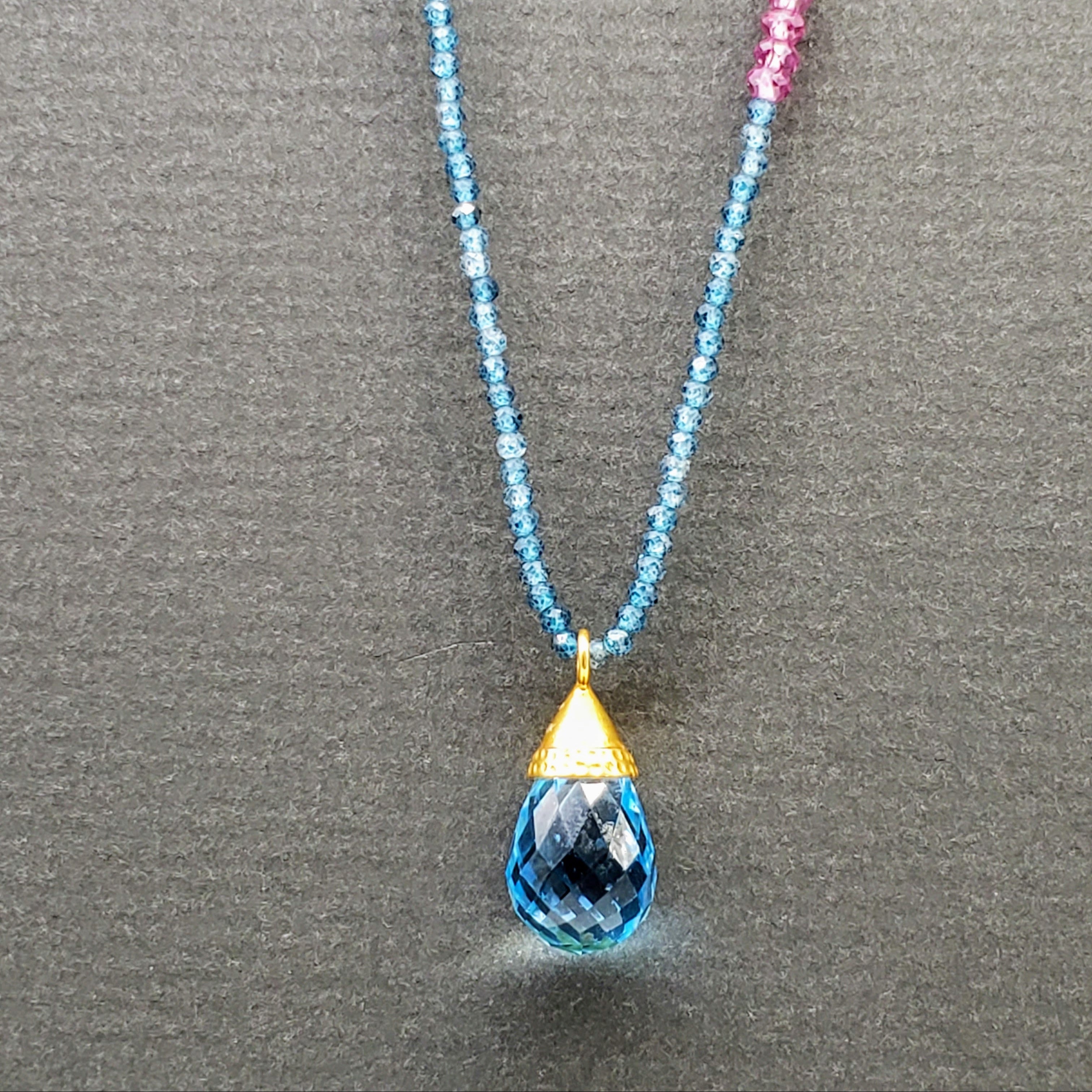 Blue Topaz Gold Beaded Necklace