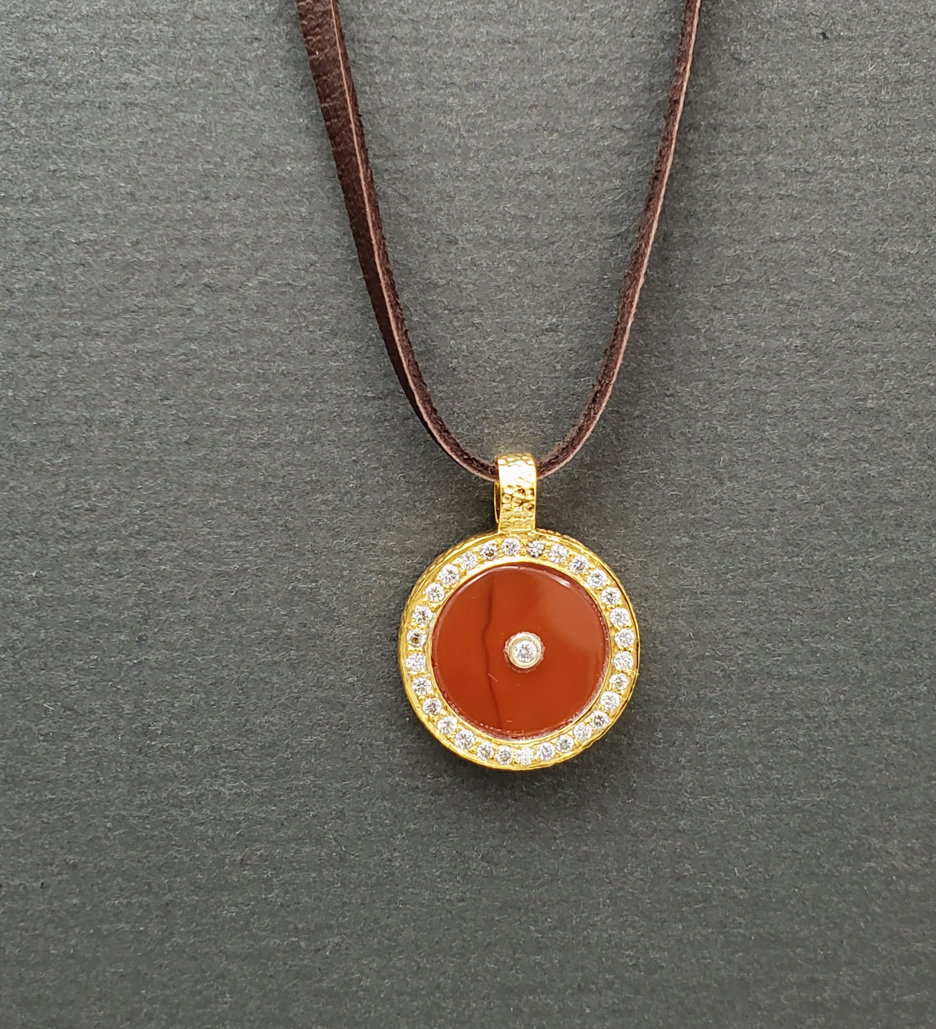 CARNELIAN WITH DIAMONDS SUN PENDANT