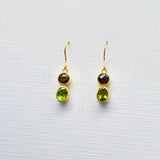 SMOKEY TOPAZ/PERIDOT GOLD EARRINGS