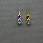 Amethyst and Blue Topaz Gold Earrings