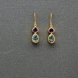 Amethyst and Blue Topaz Gold Earrings
