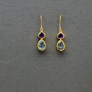 Amethyst and Blue Topaz Gold Earrings