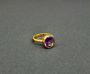 Amethyst Gold Ring with hammered texture