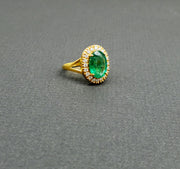 Colombian Emerald Gold Pave Diamonds  Ring