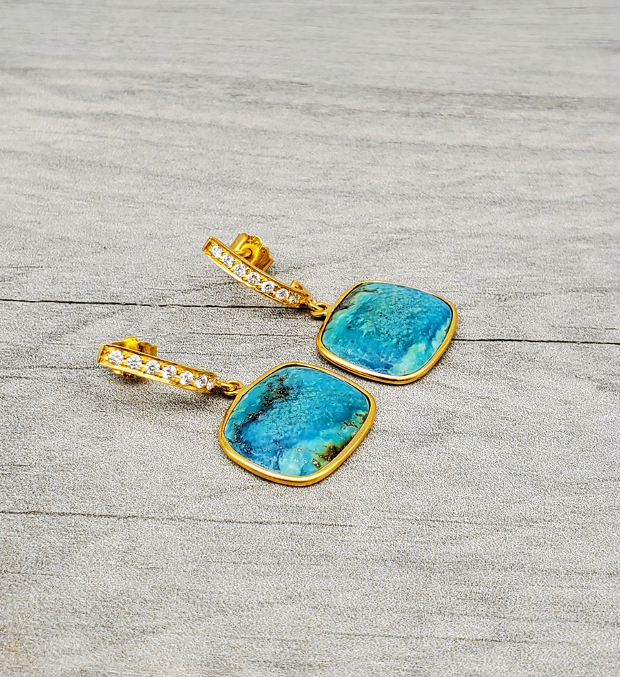 TURQUOISE PAVE DIAMONDS GOLD EARRINGS