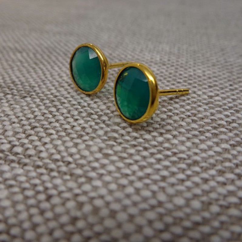 GREEN ONYX GOLD POST EARRINGS SONIA TONKIN