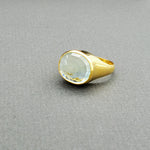 Hand Crafted 18kt Yellow gold ring with a clear umbrella cut Aquamarine stone. Available with an array of other gemstones for a personalized touch.

18 kt Yellow Gold
Aquamarine
Hand-Crafted
Available in a variety of gemstones