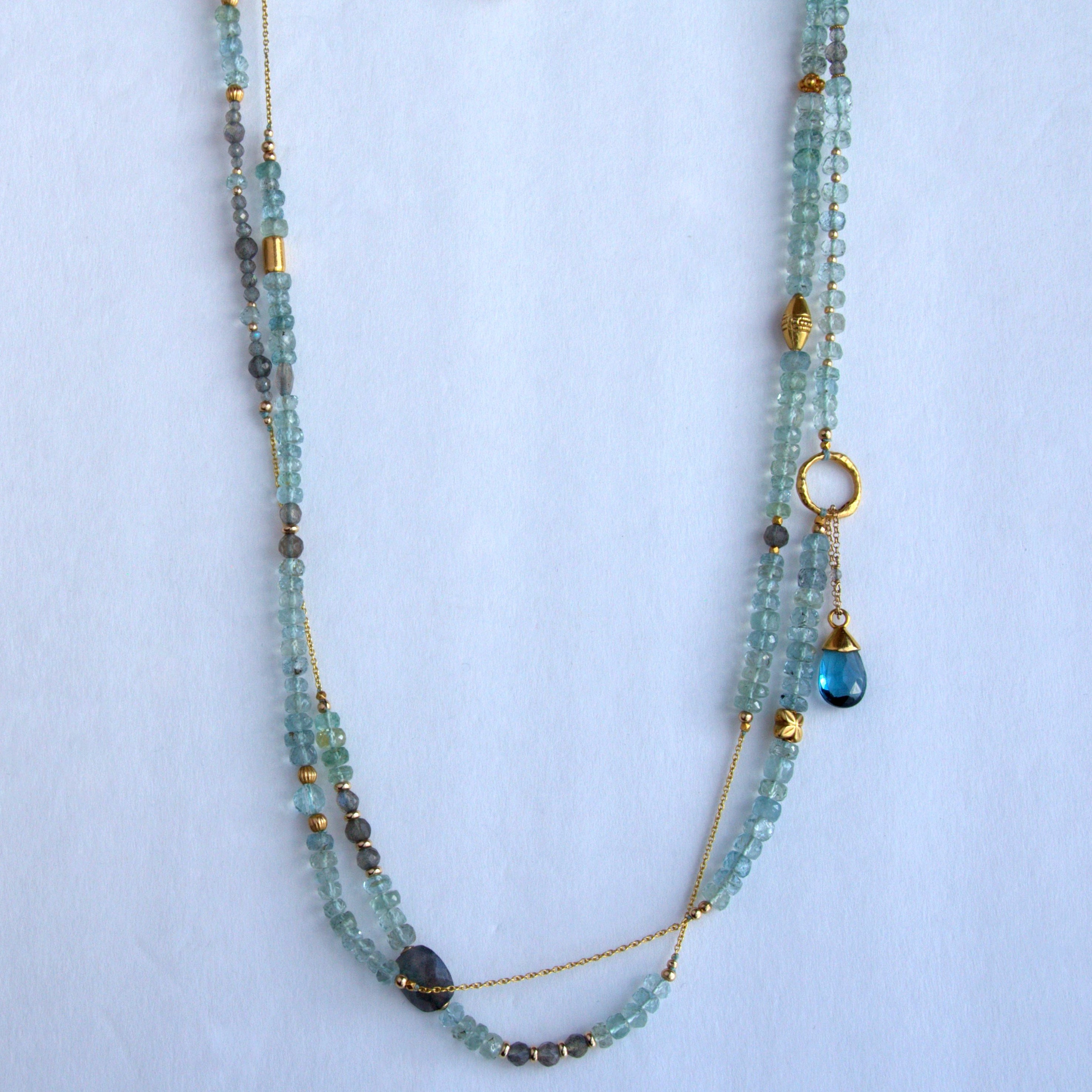 LABRADORITE AQUAMARINE BEADED GOLD NECKLACE SONIA TONKIN