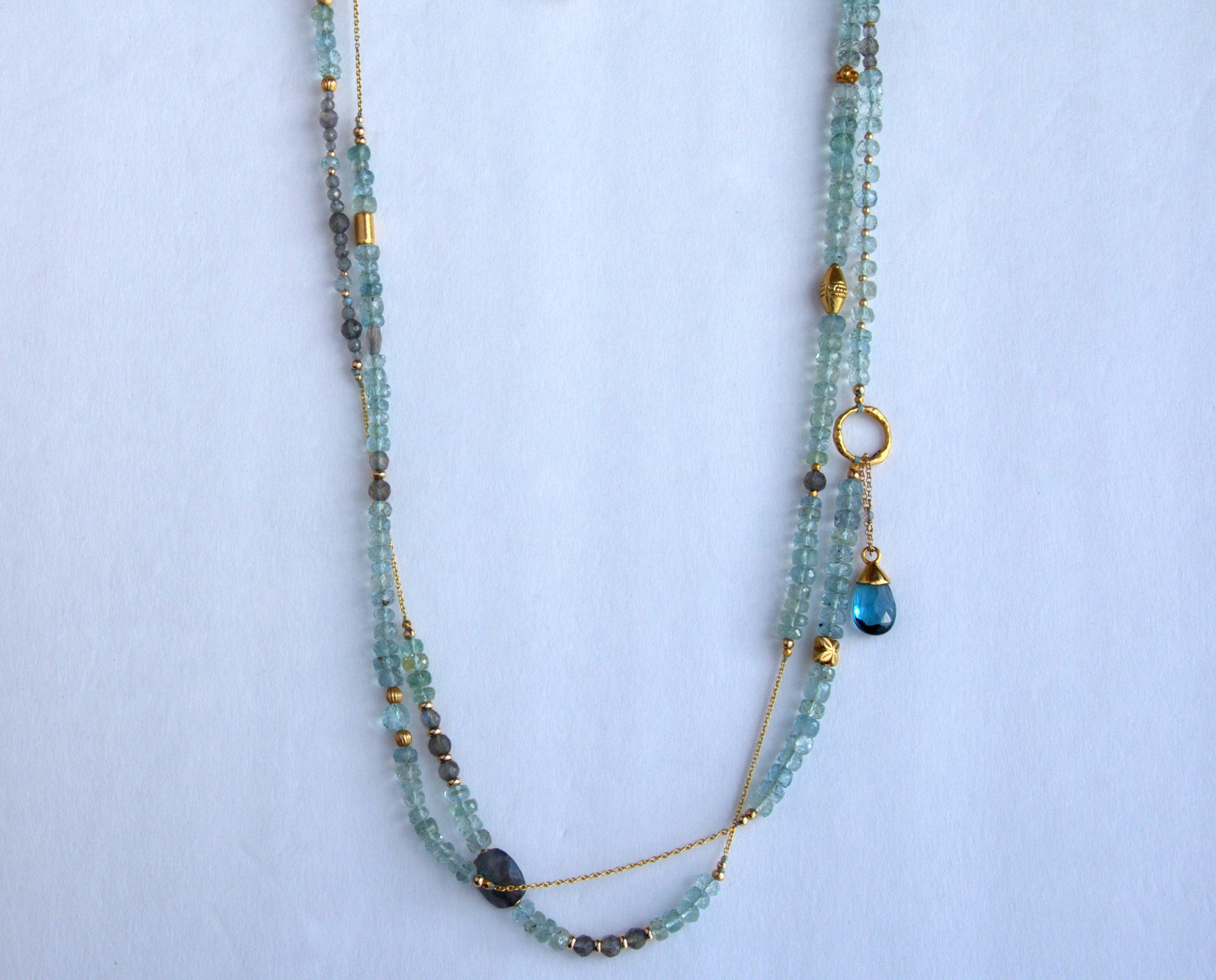 LABRADORITE AQUAMARINE BEADED GOLD NECKLACE SONIA TONKIN
