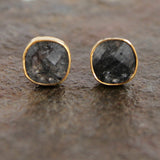 BLACK RUTILE GOLD POST EARRINGS