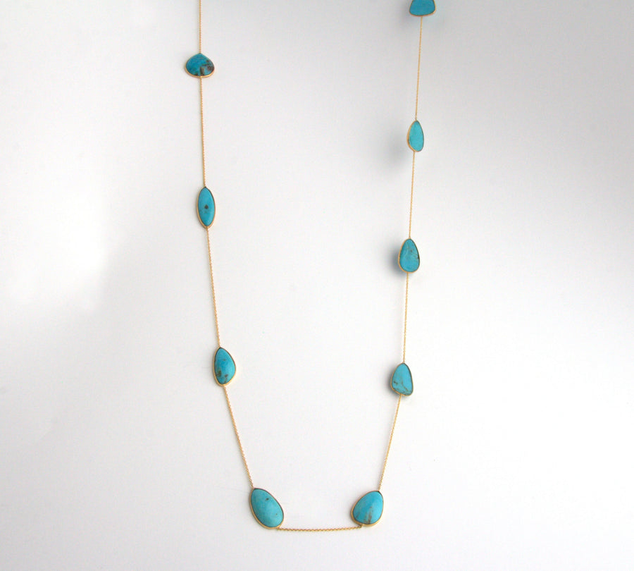 LONG TURQUOISE GOLD NECKLACE