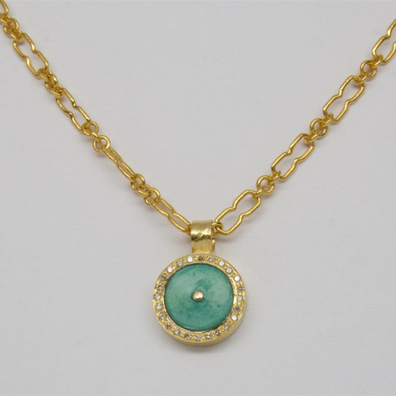 TURQUOISE DIAMOND EMERALD SIGNATURE GOLD NECKLACE SONIA TONKIN