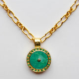 TURQUOISE DIAMOND EMERALD SIGNATURE GOLD NECKLACE