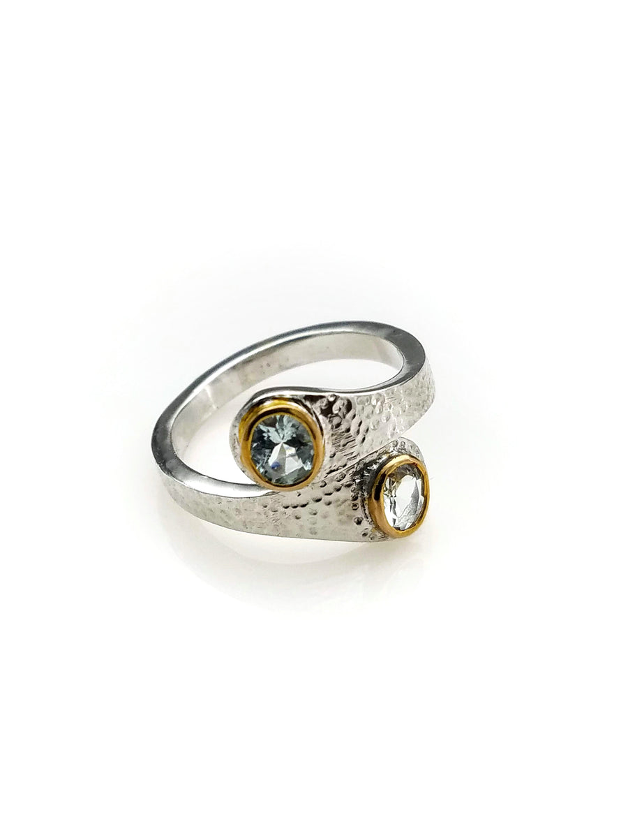 AQUAMARINE Gold and Silver RING