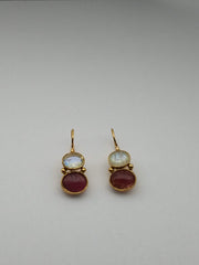 Moonstone and Tourmaline Gold Earrings